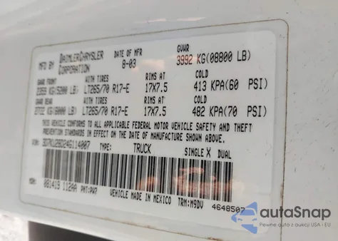 2004 Dodge Ram 2500 Slt/Laramie from USA, damaged, VIN 3D7KU28D24G114007